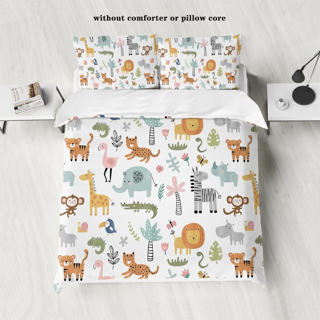 3-piece Down Duvet Cover Set with Cartoon Lion Animal Pattern Print (1 Duvet Cover+2 Pillowcases, No Core) Bedding Set