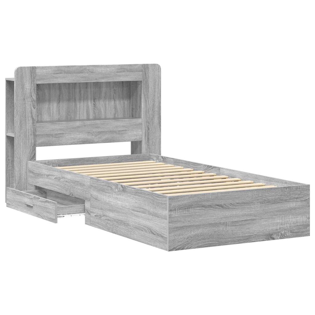Bed Frame with Storage Space Grey Sonoma 75 x 190 cm Particleboard