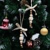 3pcs Boho Christmas Tree Ornaments Wood Bead Hanging Decorations Farmhouse Natural Bead Garland Rustic Small Wooden Party Decor