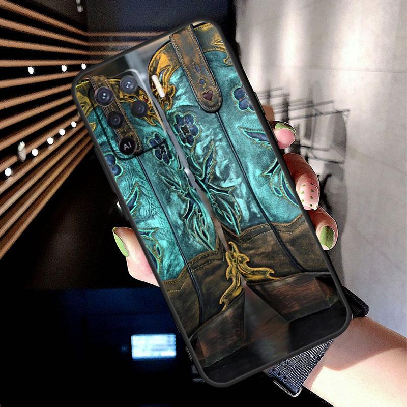 Western Cowgirl Cowboy Boots Cowhide Case For Oppo A5 Pro A15 A17 A57 A77 A18 A38 A58 A78 A94 A74 A54 A16 A76 A96 A40 A60 A80
