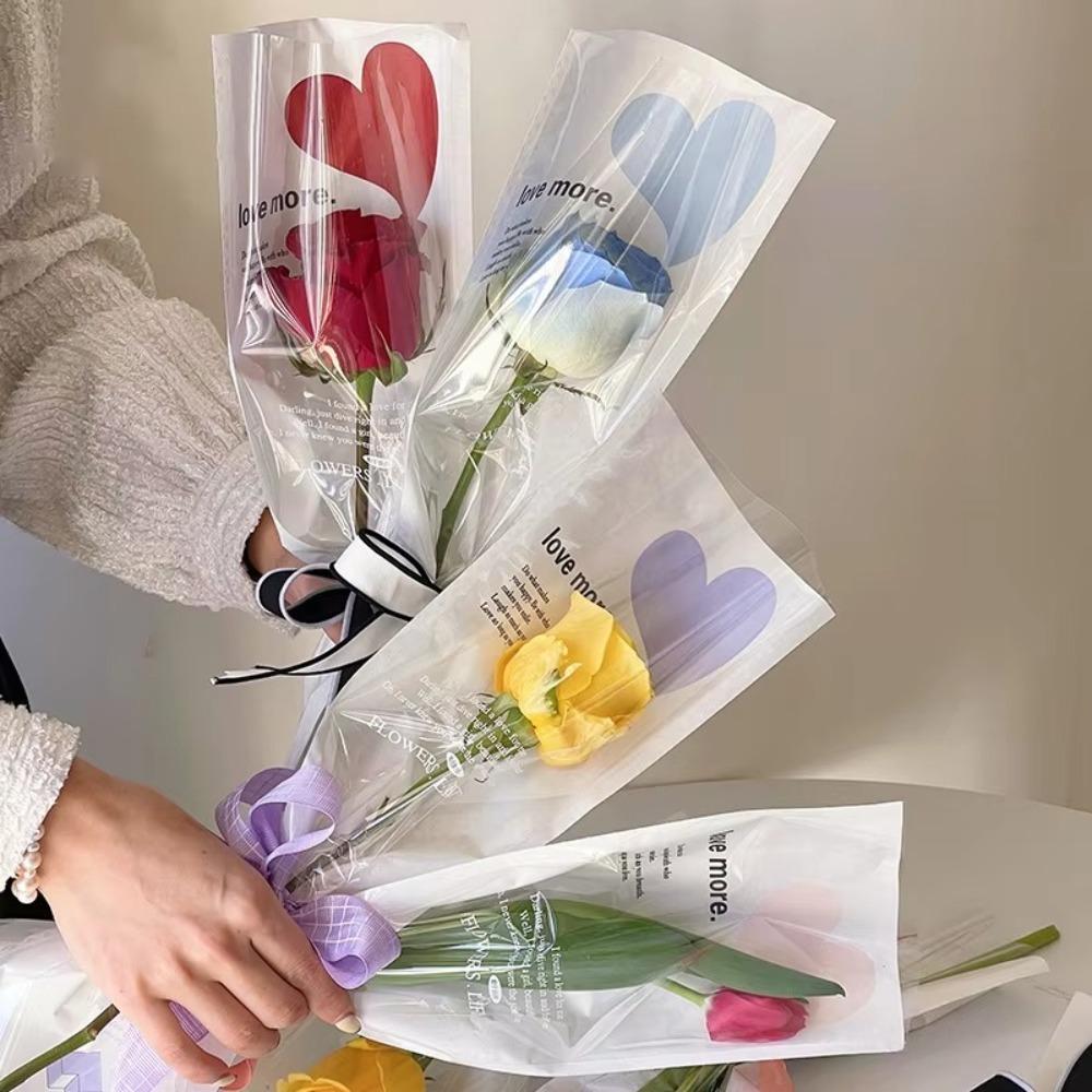 20pcs Romantic Single Flower Wrapping Bags Love Shaped Floral Gift Bags  Room Decor