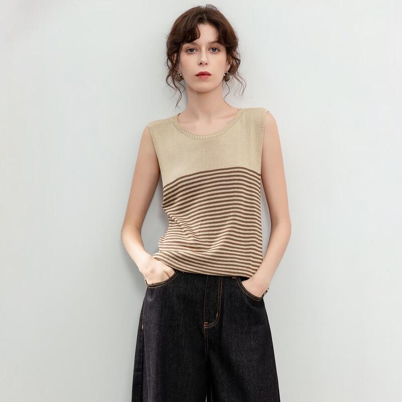 Demana Women s Soft Ice Silk Striped Sleeveless Knit Top S