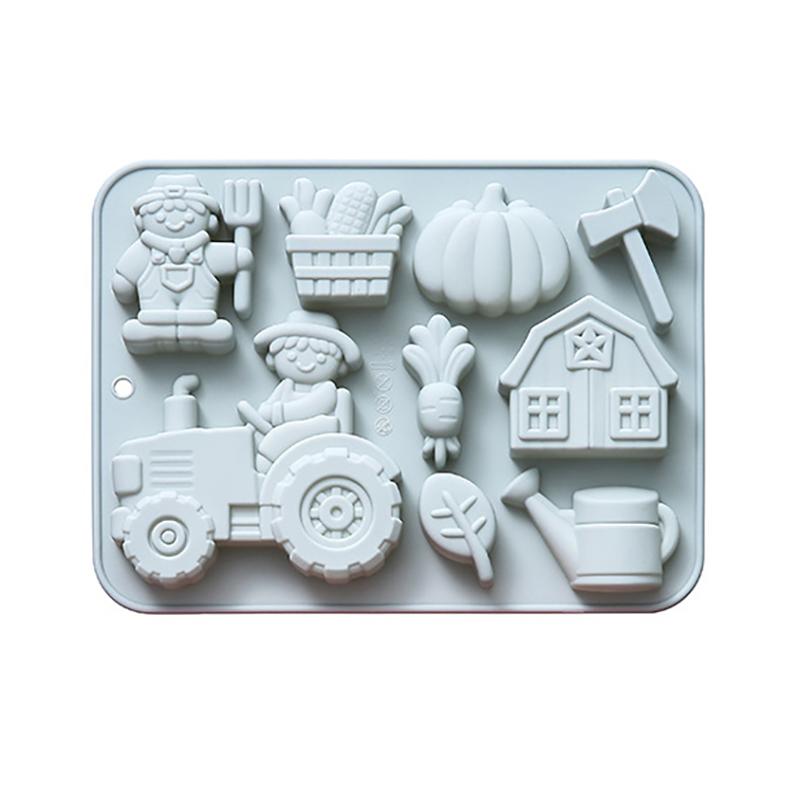 Silikonová forma na čokoládu s farmářským motivem Dýně Traktor Sekera Květináč Dům Forma na ručně vyráběné mýdlo 9 dutin Forma na gumové bonbony Kostky ledu