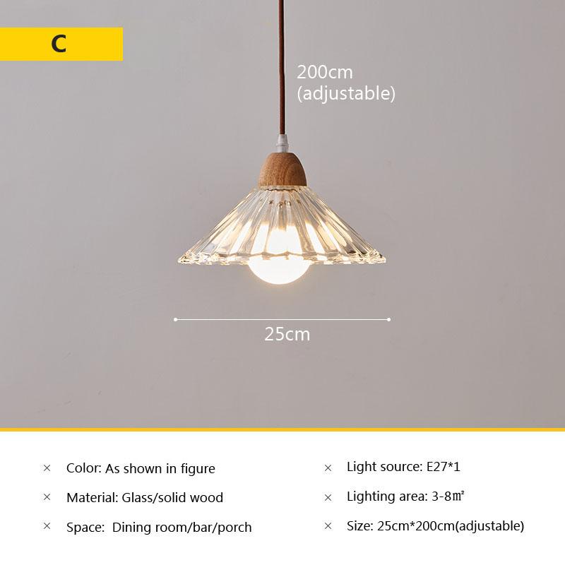 Nordic glass pendant lamp Japanese log wind cafe restaurant three small chandelier bedroom bedside bar dining table lamps