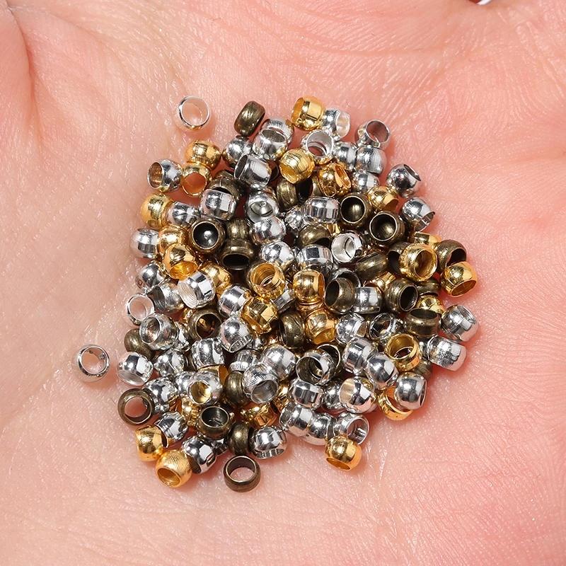 200pcs/Lot Copper Ball Crimp End Beads Positioning Beads Stopper Spacer Beads For DIY Jewelry Making Supplies Accessories