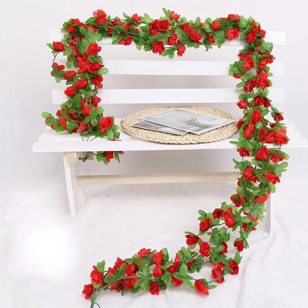 40 Heads Simulated Rose Flower Vine Hedge Living Room Wedding Decoration Wall Hanging Simulated Flowers Rattan 8pcs 230cm
