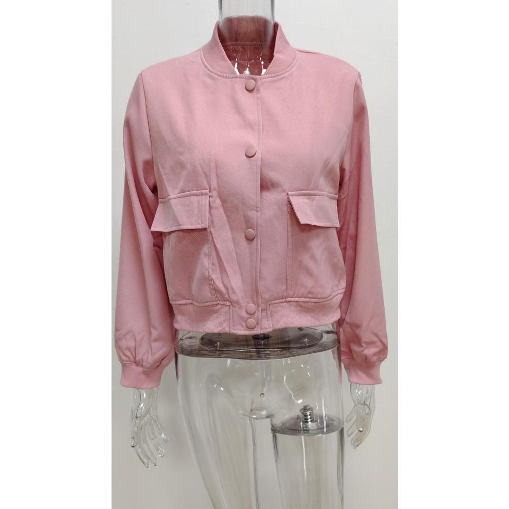 Coat Temperament with Stand Up Collar and Large Pocket, Unisex Women's Jacket with Small Fragrance Style, Spring and Autumn Jacket for Women