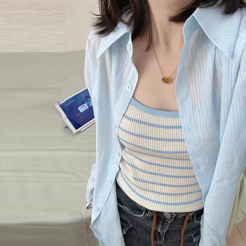 JKASHDK Women's Fashion Casual Spring Autumn Solid Color Print Long Sleeve POLO Neck Blouses & Shirts