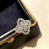 S 925 Silver AAA Zircon Clover Flower Full Diamond Ring Women's Gift