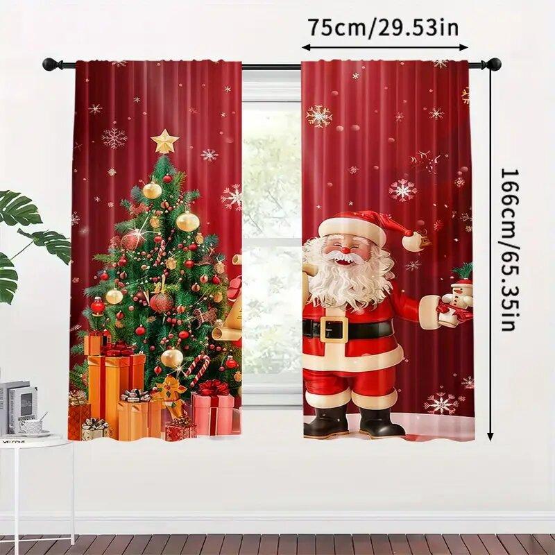 Santa Claus Printed Curtains Pole Bag Home Decoration Room Window Christmas Made Of Polyester