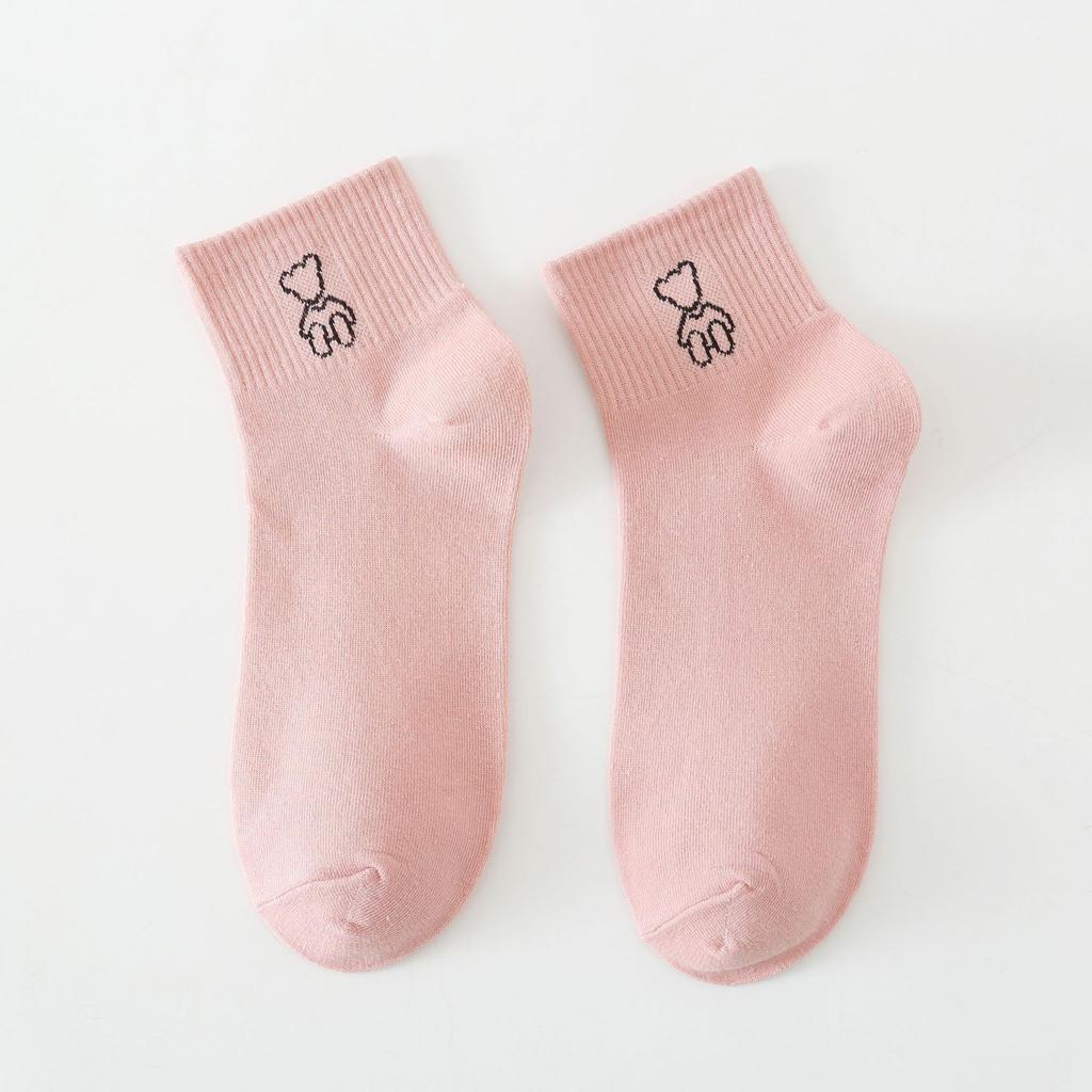 5/10 Pairs Women's Spring Summer Short Calf Cotton Socks Cute Tilted Bear Short Socks for Women Breathable and Sweat Absorbing Women's Boat Socks