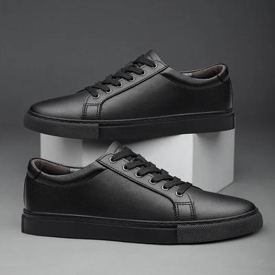 Brand Men Shoes Genuine Leather Sneakers Mens Casual Shoes Comfy Flat Black White Shoes Tenis Masculino Skateboard Male Footwear