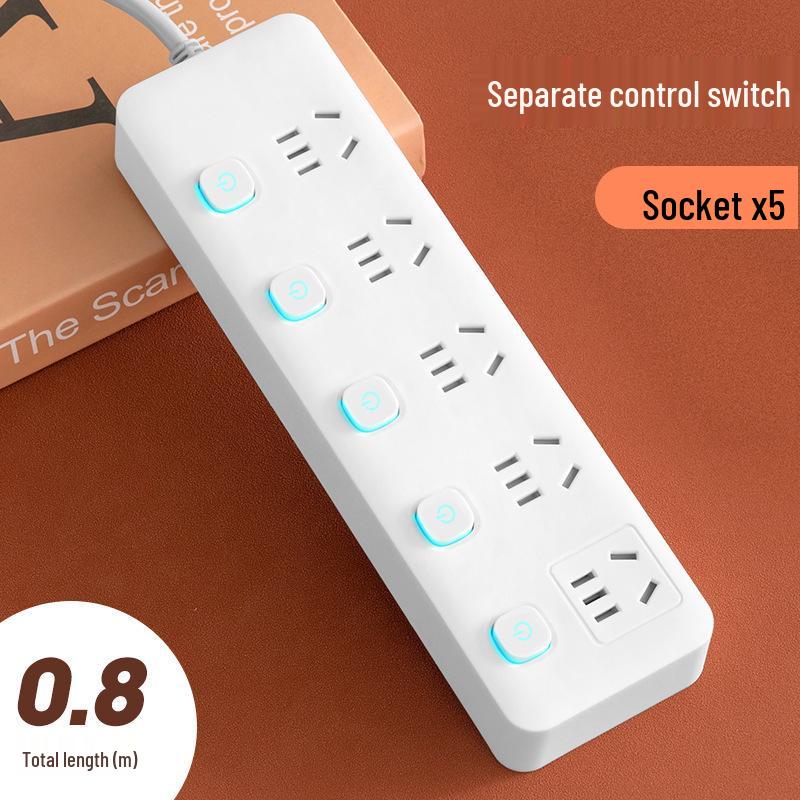 Multi-Function Household Power Strip with Cord, featuring a Multi-Hole Socket Panel for Dorms