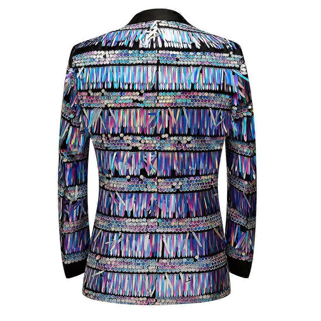 The Blue fringed sequin design men's tuxedo jacket for dinner parties and other events
