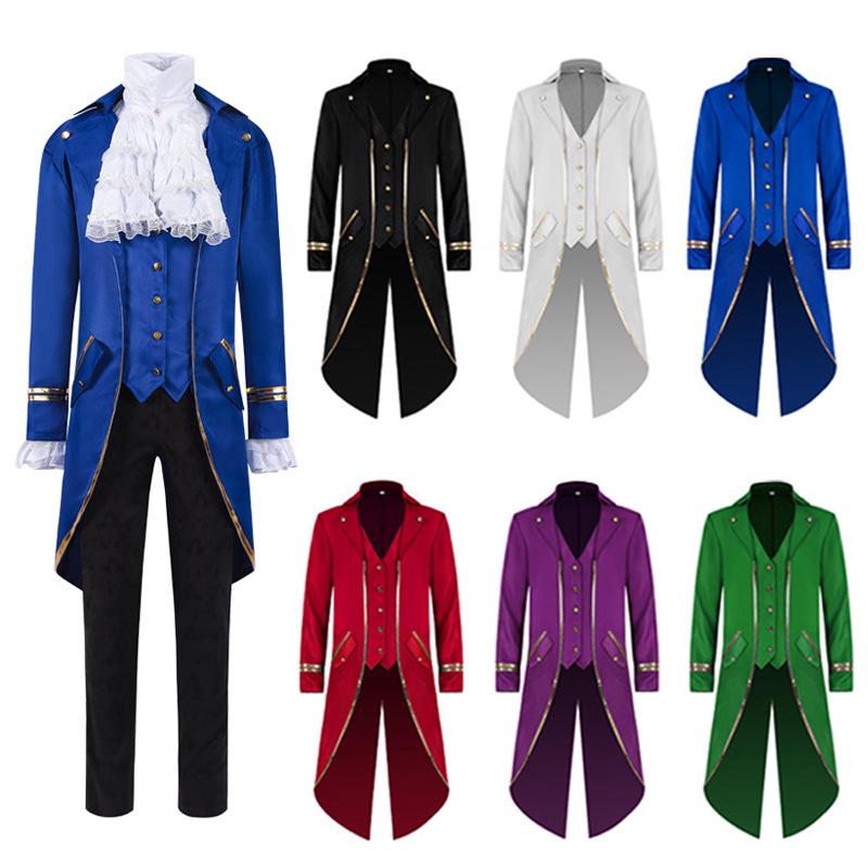 Manteau queue-de-pie médiéval 2022 avec bordure dorée pour Halloween