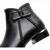 2025 Autumn Winter Women's PU Short Boots Ladies Fashion Bow Side Zipper Middle  Warm Casual Elegant Suede Ankle Boots Plus Size