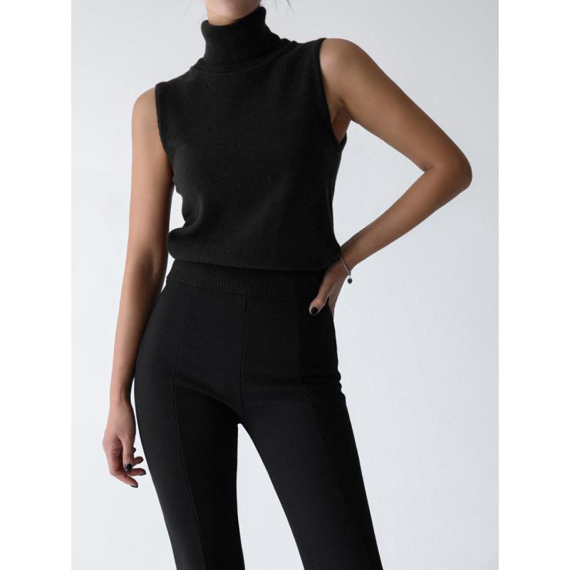 Knitted Sleeveless Vest New Spring Autumn High-Neck Vest Simple Sweater Top For Women