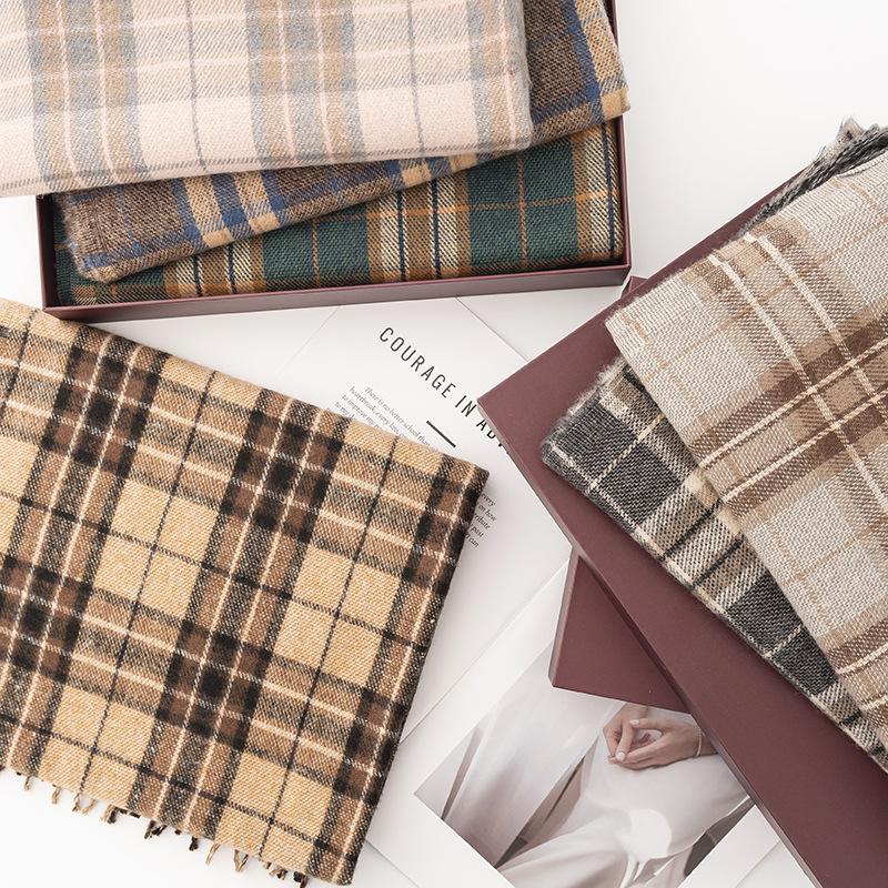 New Imitation Cashmere Plaid Scarf for Women Autumn and Winter Korean Version  Versatile Couple  Warm Neck Scarf   Gift Dual Use Shawl