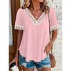 2026 Women's Spring/Summer Elegant Fashionable Comfortable Jacquard Short-Sleeve V-Neck Lace Trim T-Shirt Top