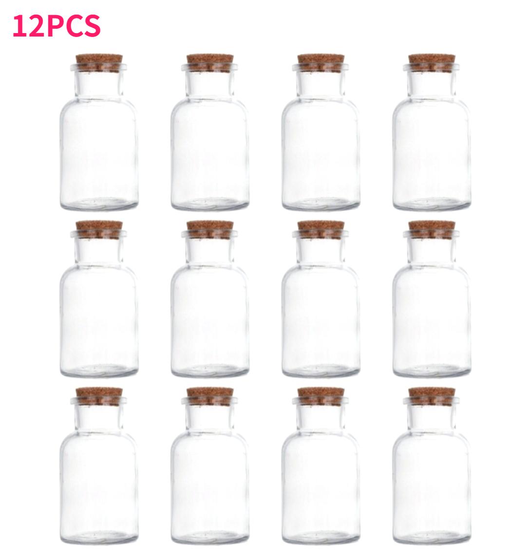 

12pcs Reusable Glass Spice Jars with Cork Lids Stackable Round Containers for Herbs Tea Spices Party Favors Wedding Gifts Decor