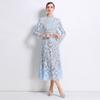 Frühling Herbst Damen Vintage Langarm Aushöhlen Spitze Lang Midi Partykleider