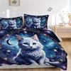 3pcs Starry Cat Design Bedding Set - Includes Quilt Cover and Pillowcases, Suitable for All Seasons, Machine Washable - Ideal Gift for Famil