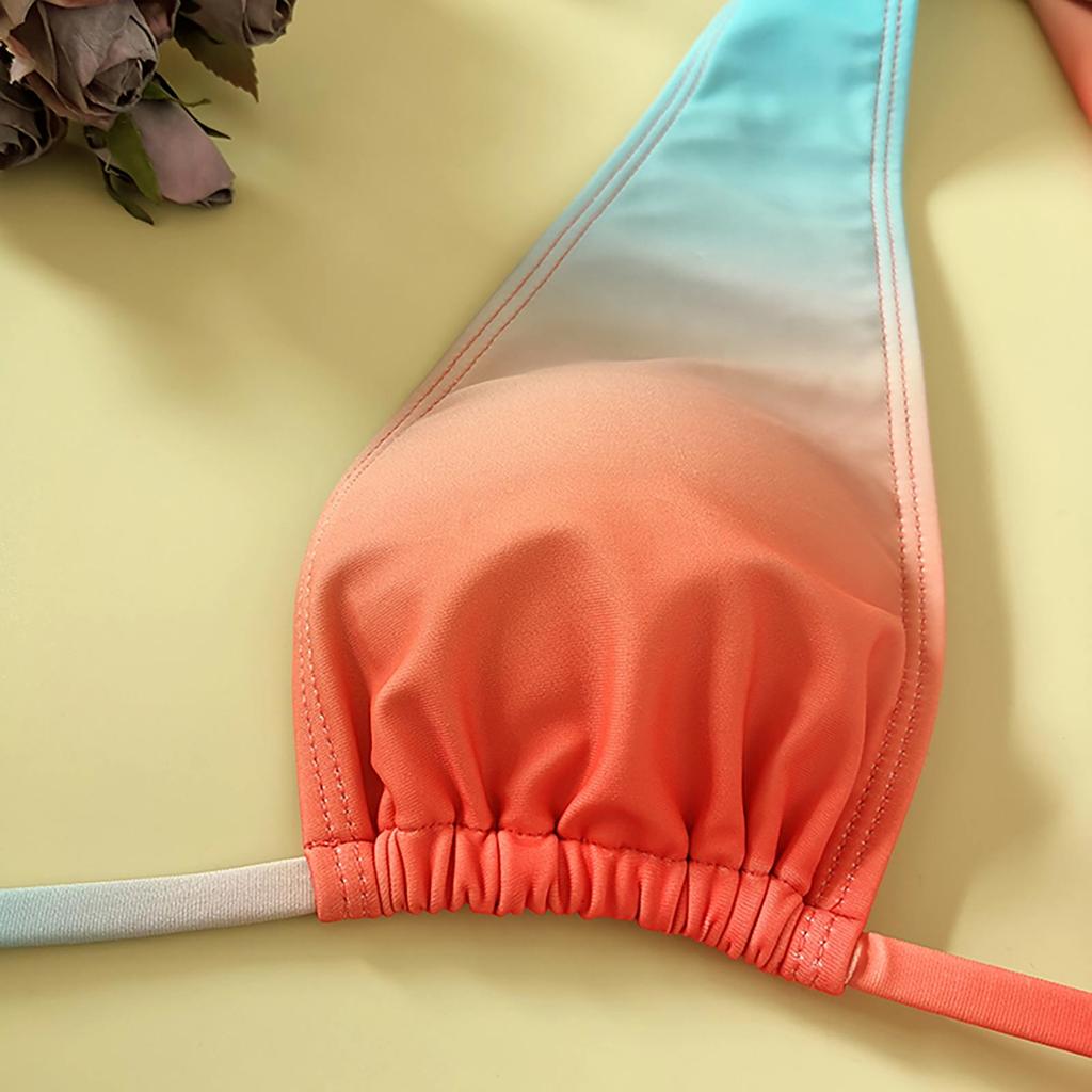 Women's Colorful Three-Piece Bikini Sexy Cross Strap With Chest Pads Without Steel Bra Swimsuit