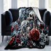 1pc Skulls Roses Candles and Wine Blanket  Soft, Warm Cozy Bedding Decor, Living Room, Travel, Camping, Car Blankets