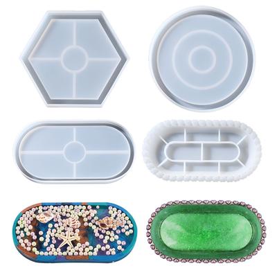 Ovales Tablett Silikonform Sechseckiger Untersetzer Epoxidharzform für DIY Schmuck Teller Aufbewahrungshalter Harzform Handwerk Heimdekoration