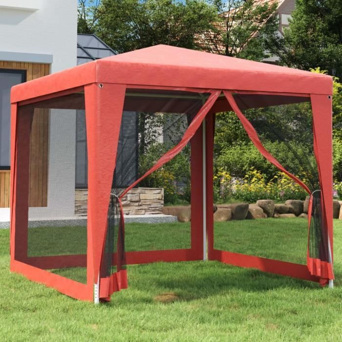 319225 vidaXL Party Tent with 4 Mesh Sidewalls Red 2.5x2.5 M