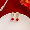 Year Of The Dragon Festive Chinese Style Diamond-Set Natal Year Earrings, Guochao Red New Year'S Blessing High-End Ear Buckles