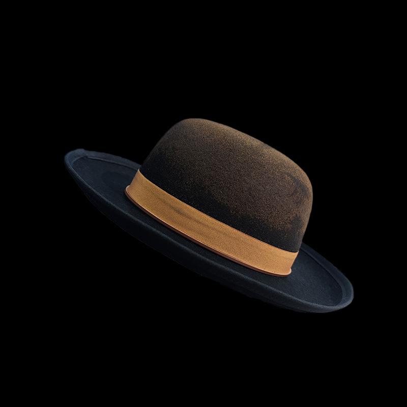Grenzüberschreitende Mode Altmodischer Reiner Wollzylinder Retro Wollfilzhut Ovaler Zylinderband Dekorativer Wollhut