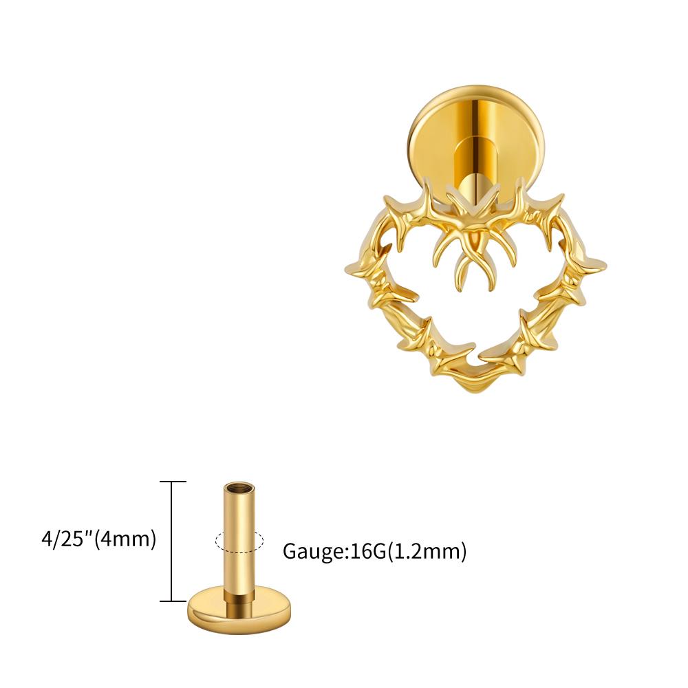 Right Grand ASTM F136 Titanium 16G Tiny Hollow Heart Flat Back Stud Gothic Cartilage Tragus Helix Stud Earring Labret Piercing