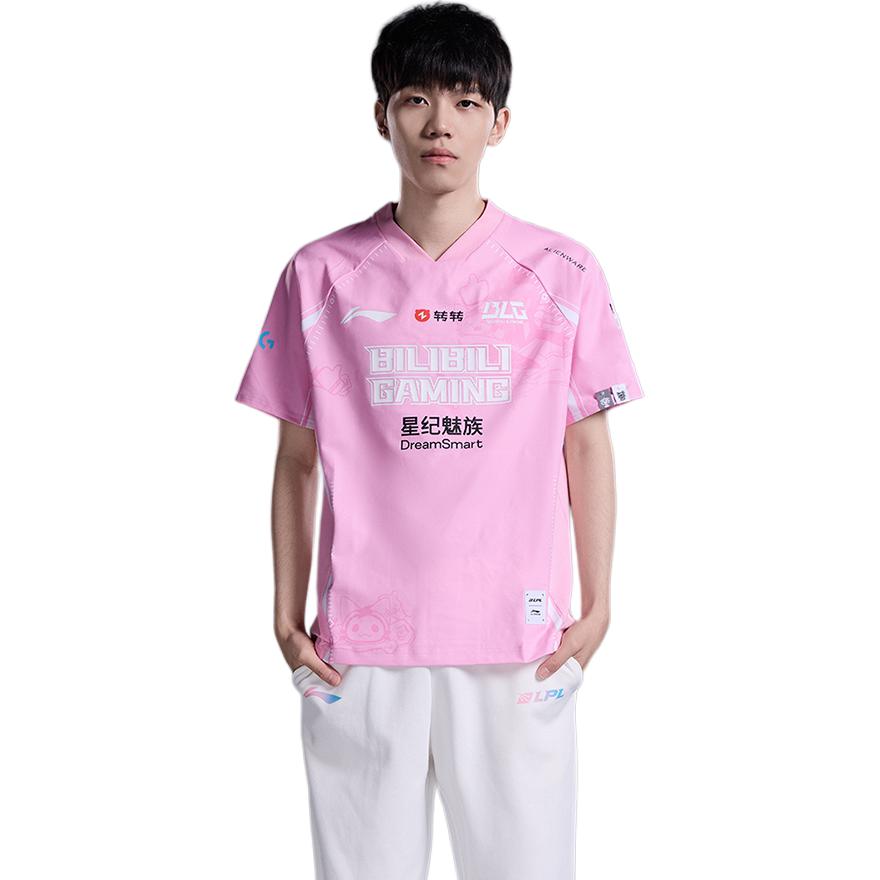 Li Ning E-Sports Serie Buchstaben-Print Lockerer Schnitt Raglan Kurzarm T-Shirt Unisex Oberteile Pfirsichholz-Rosa ATSU703-1