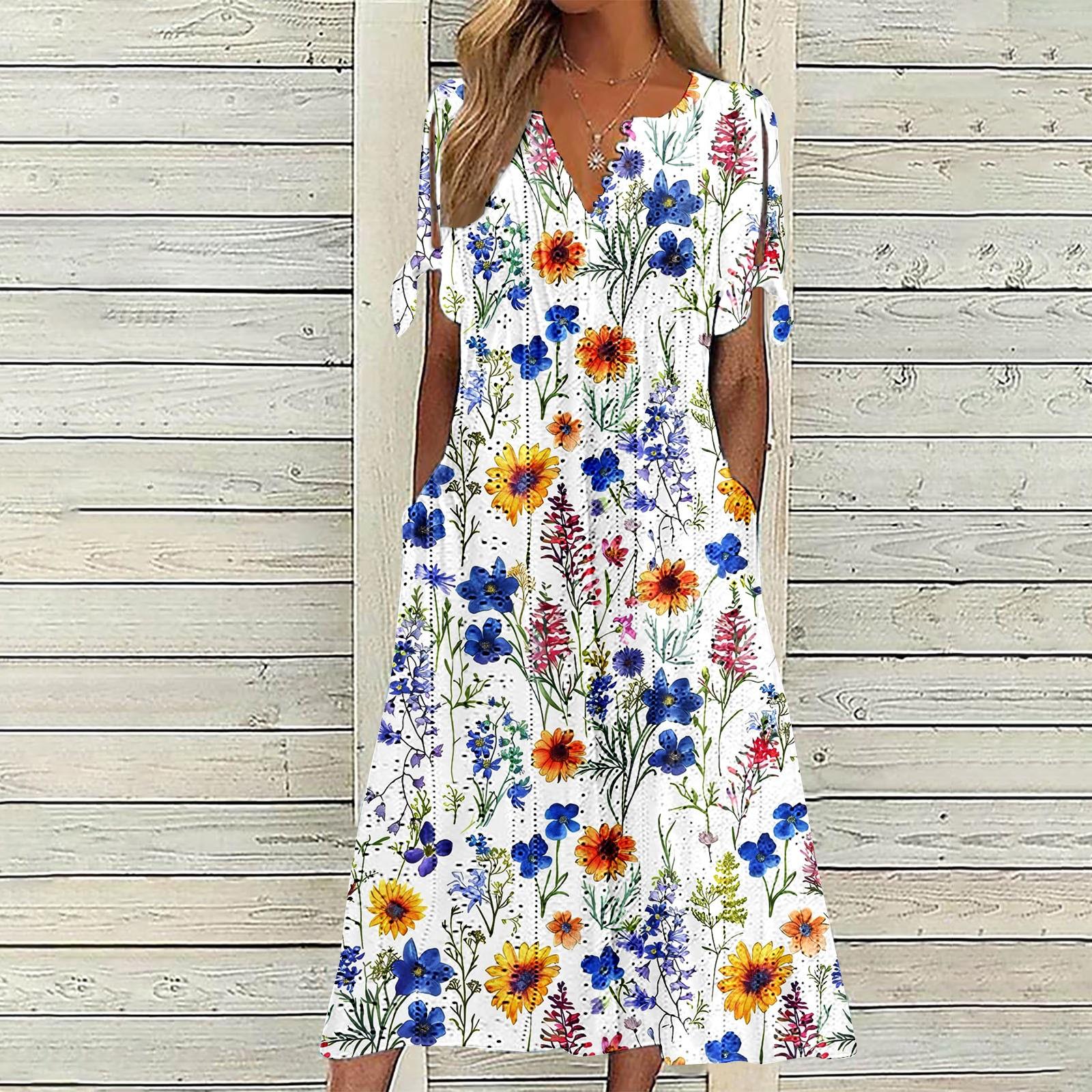 

Женское модное повседневное платье в стиле бохо с круглым вырезом, пуговицами, открытыми плечами, короткими рукавами и карманами M