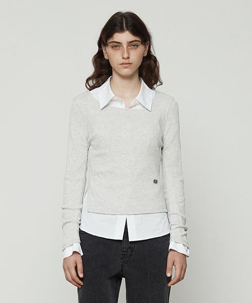 Current Square Neckline Slit Long Sleeve [Gray] Gray/S