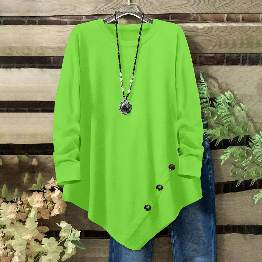 Women's Color Casual Top With Irregular Hem And Button Decoration