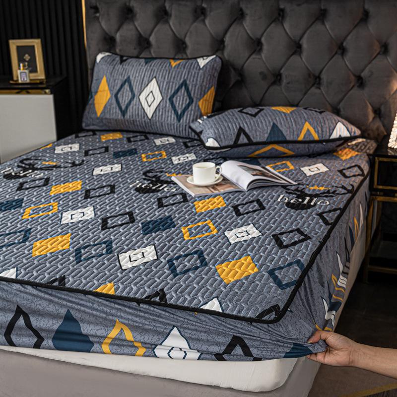 Fashion Bedding Set White Green Double Bed Linens Nordic Duvet Cover Pillowcase Queen Size Flat Sheet Classic Grid Kids Winter
