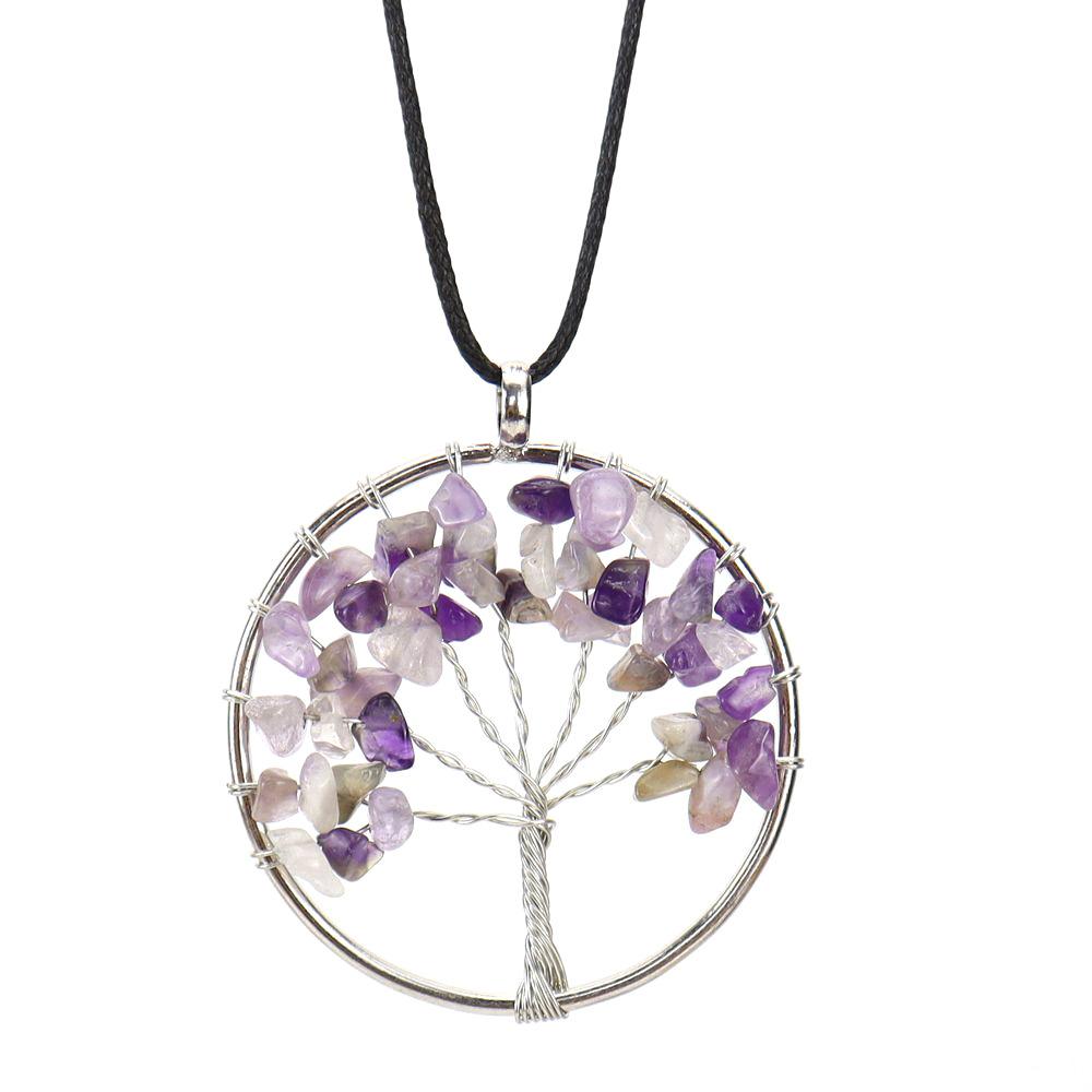 Hand-Wound Natural Gravel Crystal Tree Of Life, Natural Stone Fortune Tree Colorful Necklace N85