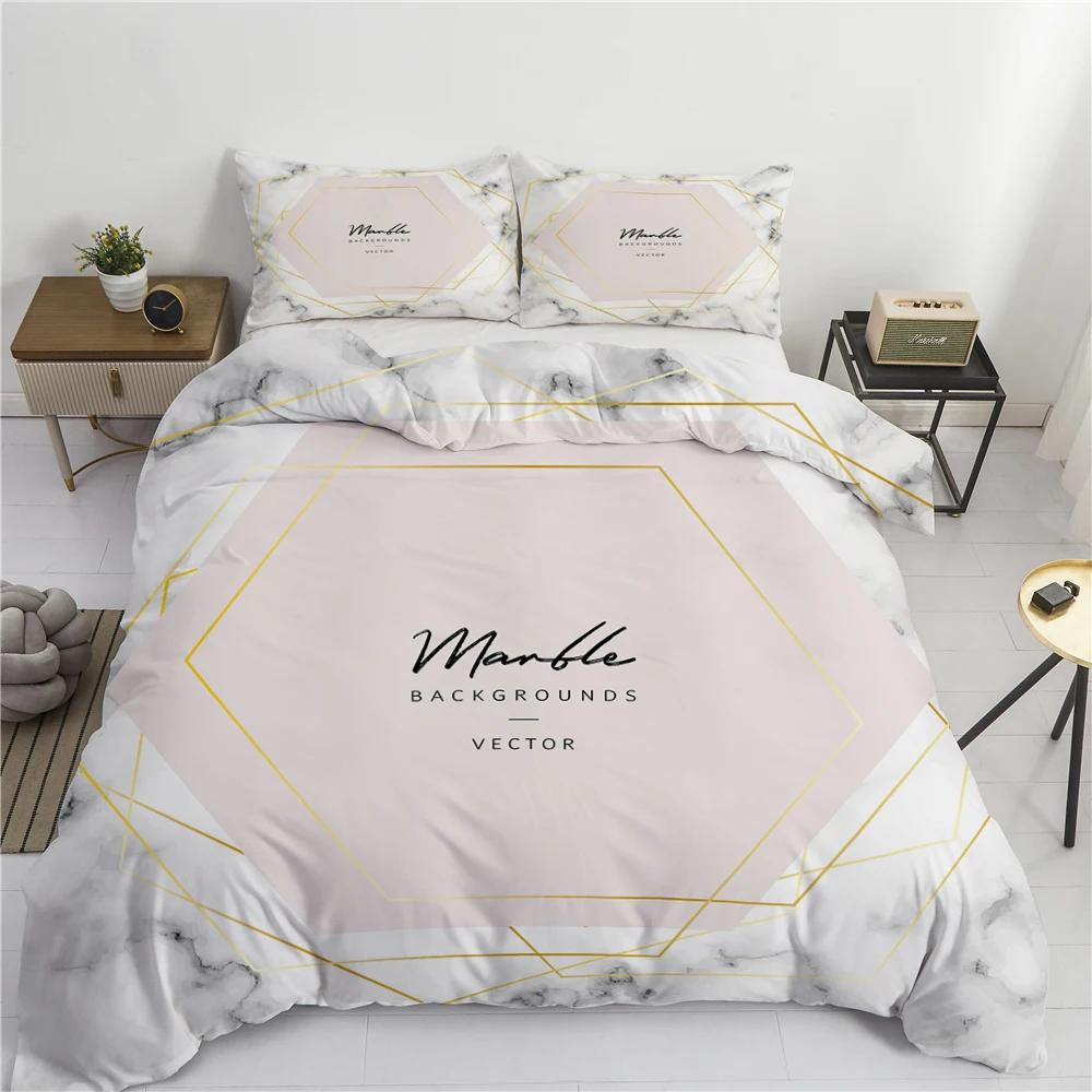 Conjunto de Cama de Luxo Mármore Branco e Dourado Tamanho Casal King Simples Marmorizado Conjunto de Capa de Edredom com Fronha Decoração Moderna para Quarto Conjunto de Cama