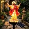 Religious Figurine Solar Lamp Statue for Garden Lawn Border, Resin Yard Stake Sculpture with Warm Light for Flower Bed and Outdoor Entry Use