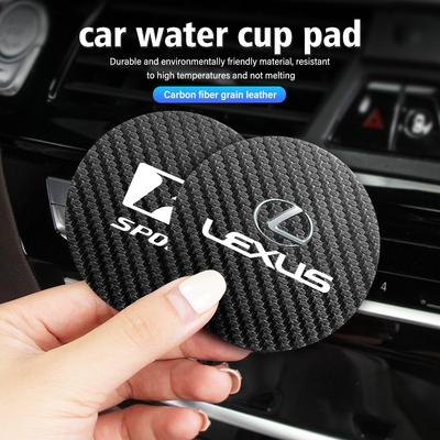 2Pcs Car Interior Leather Coaster Anti-noise Water Cup Pad For F SPORT IS250 IS200 CT200h GS300 LS430 RX450h LX570 IS300