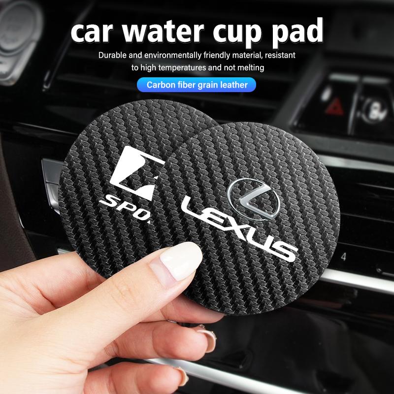 2Pcs Car Interior Leather Coaster Anti-noise Water Cup Pad For Lexus F SPORT IS250 IS200 CT200h GS300 LS430 RX450h LX570 IS300