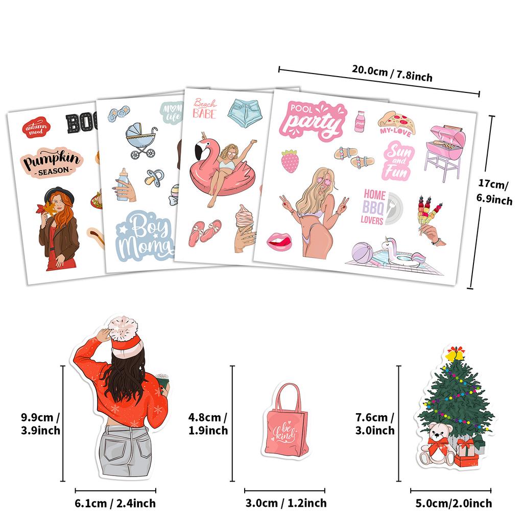 12 Sets Of Female Stickers Ins Creative Cute Girl Heart Hand Account Decorative Sticker Creative Hand Account Painting