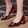 Fall New Chunky Single Shoes Women's Fashion Pointy Shallow Mouth Sequins Buckle A Slip-on Low-top Shoes