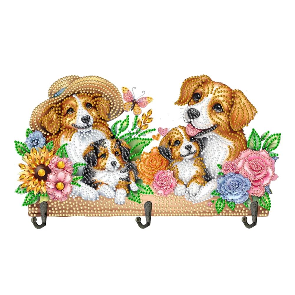 Wooden Special Shaped Warm Animal Family Diamond Art Hanging Hooks Rhinestone Painting Keychain Hanger DIY Crafts Decor