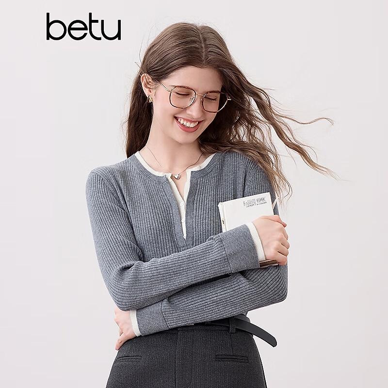 Betu Damen V-Ausschnitt Color Block Strickpullover