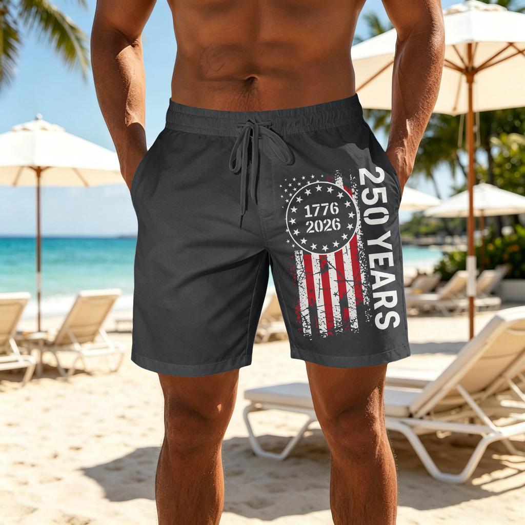 Men's Casual Printed Athletic Shorts with Elastic Waistband and Drawstring for Outdoor Sports and Leisure Wear Suitable for Daily Use