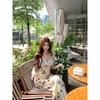 Kumikumi Gentle Floral Waist Hugging Sling Dress Women Summer French Style Temperament Slimming A- Line Skirt Long Dress