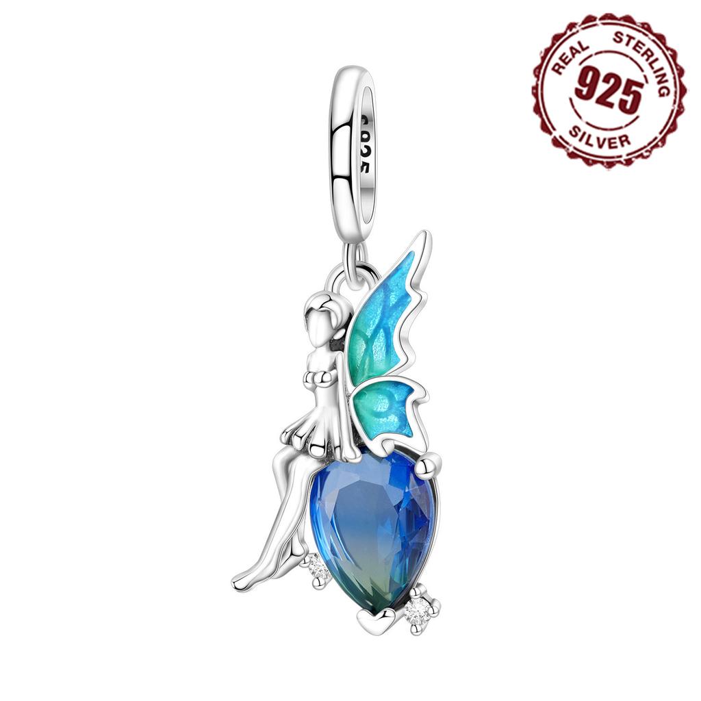 Kupfer Metall Blaue Blume Fee Anhänger Perlenkomponente Armband Hohe Qualität Feinschmuck Charm-Perlenkomponenten Kompatibel Mit Armreif Entworfen Für